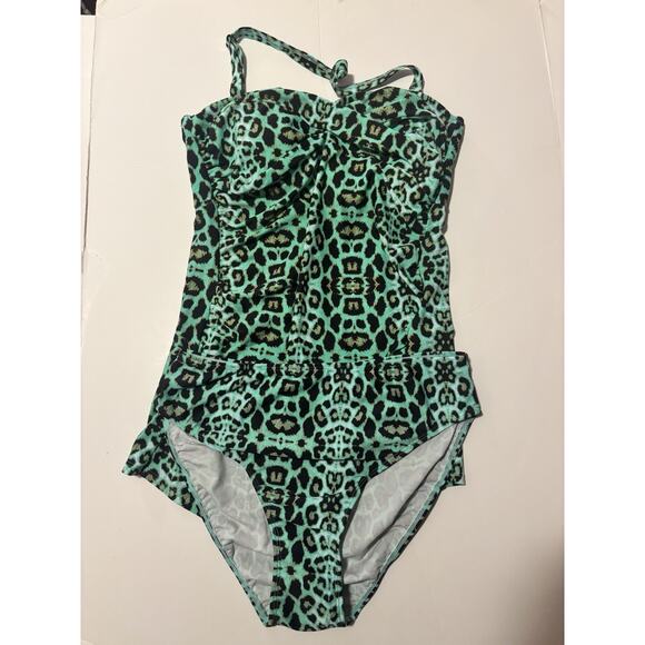 Venus sexy and slimming high waisted tankini teal and gold leopard print size 14 - Picture 1 of 10
